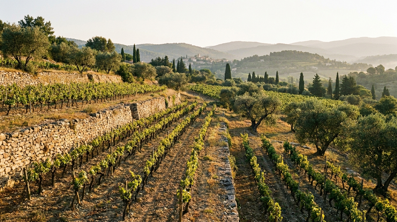 Vignoble de Provence au coucher de soleil