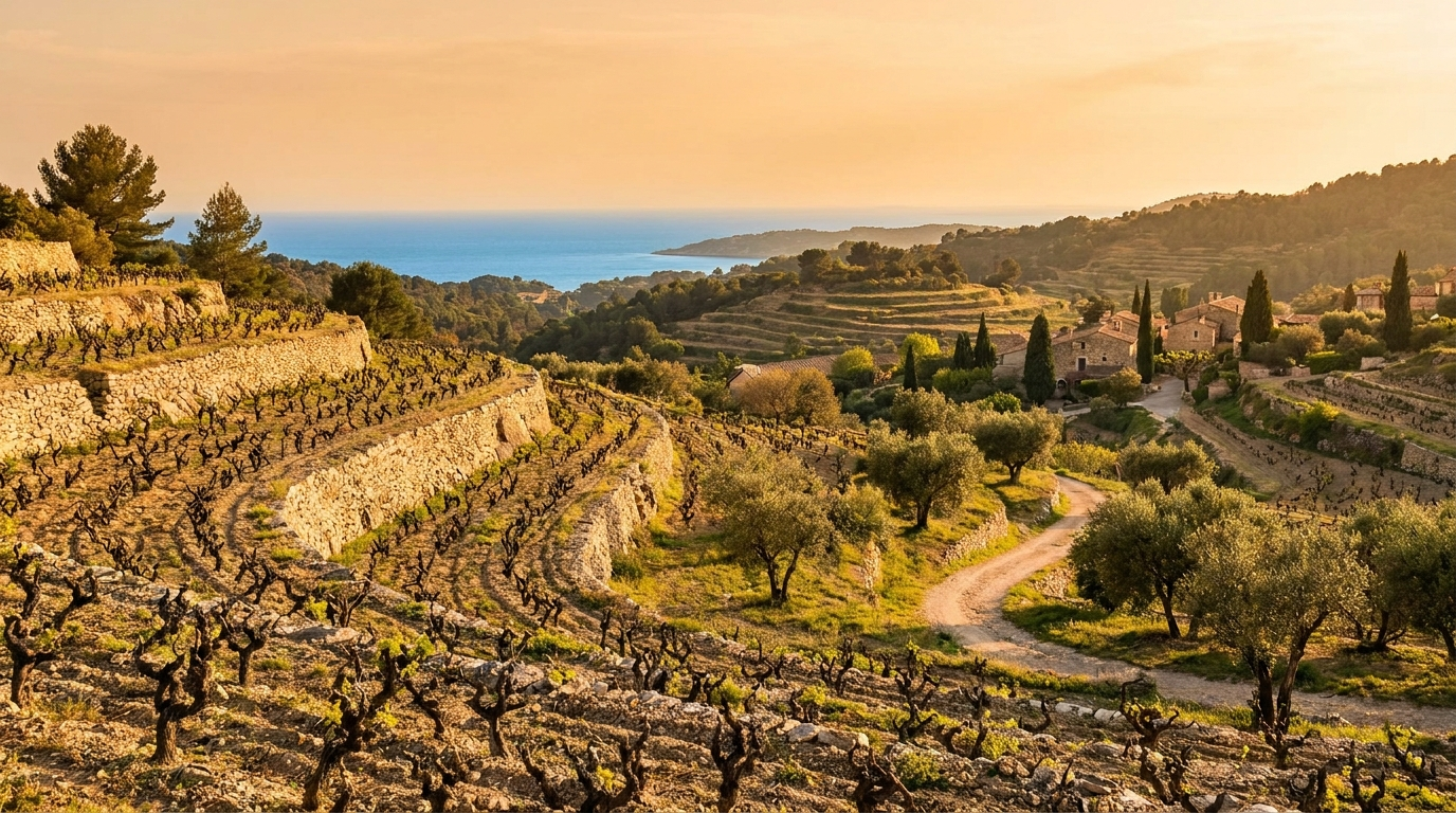 Vignoble de Bandol en restanques face à la Méditerranée