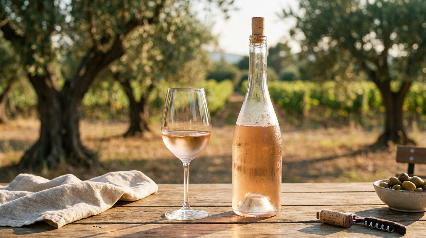 Verre de rosé de Provence sur une table provençale