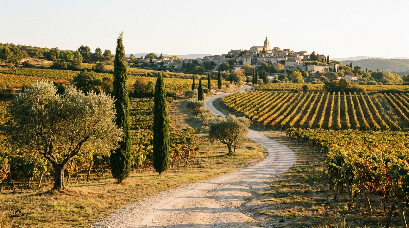 Route des vins de Provence entre vignes et village perché