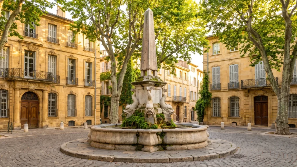 Fontaine des Quatre-Dauphins dans le quartier Mazarin à Aix