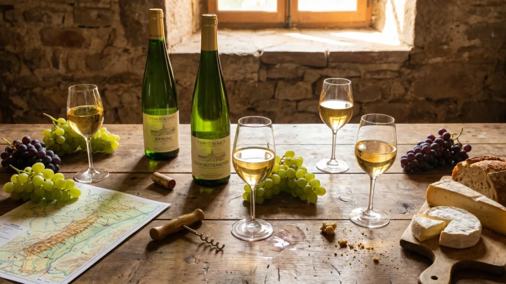 Dégustation de vins blancs d’Alsace, riesling et gewurztraminer