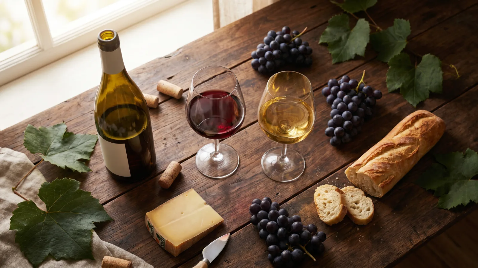 Dégustation de vins de Bourgogne, pinot noir rouge et chardonnay blanc